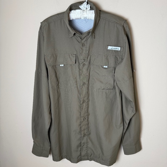 Habit Fishing Shirt Mens Small Long Sleeve Vented UPF 40+ Green Brown Gorpcore - Picture 1 of 9